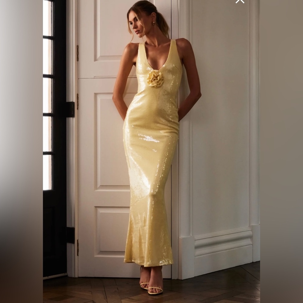 MESHKI ELIZA Rose Sequin Maxi Dress - Yellow NWT